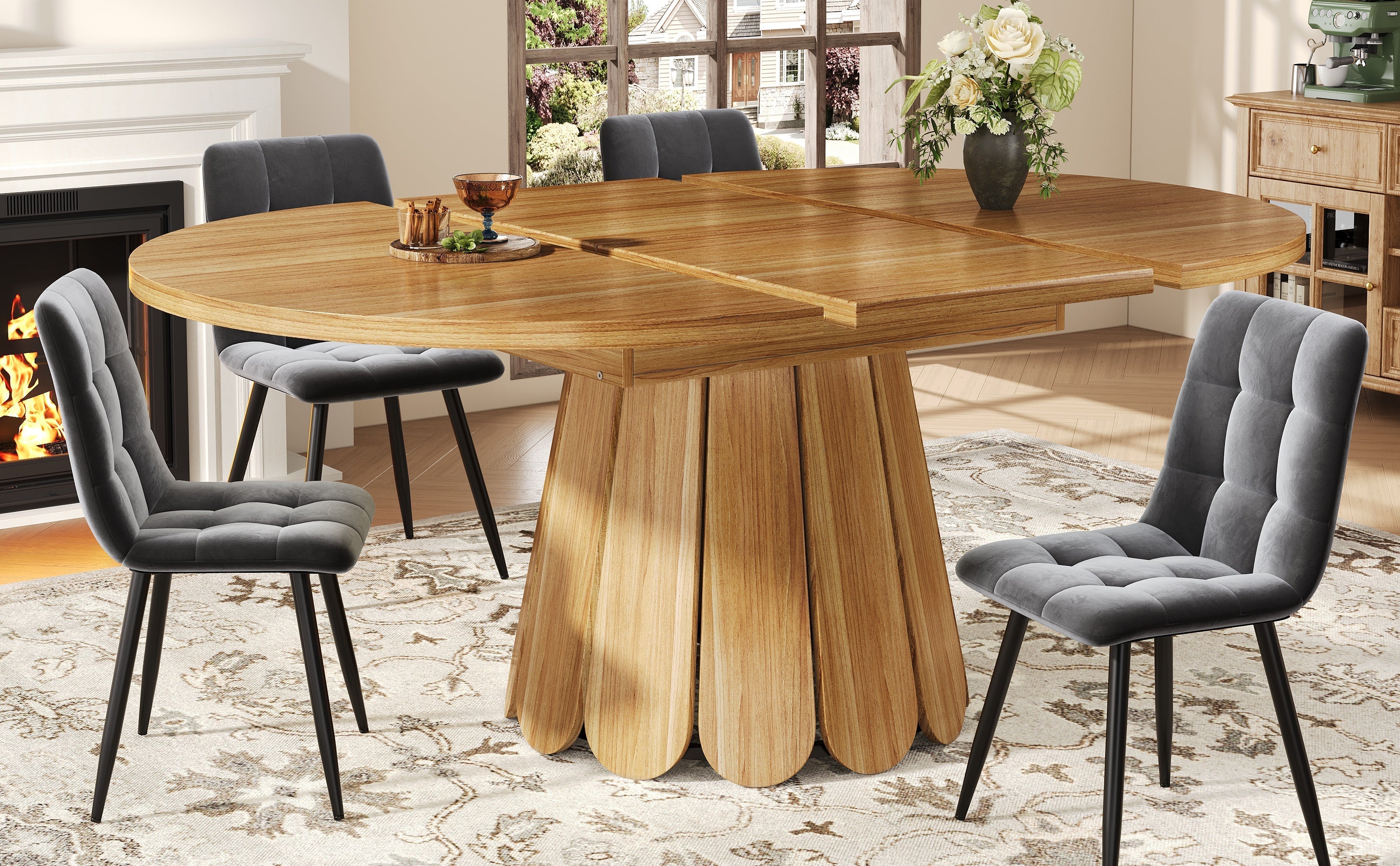 Extendable Round Dining Table, 118–158 cm, Seats 6, Wooden