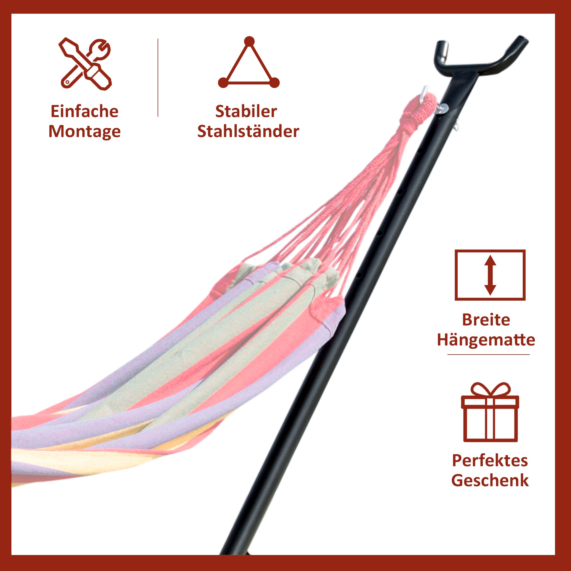 Hammock Stand Metal, with Hooks, 280 x 120 x 110 cm, 120 kg Capacity