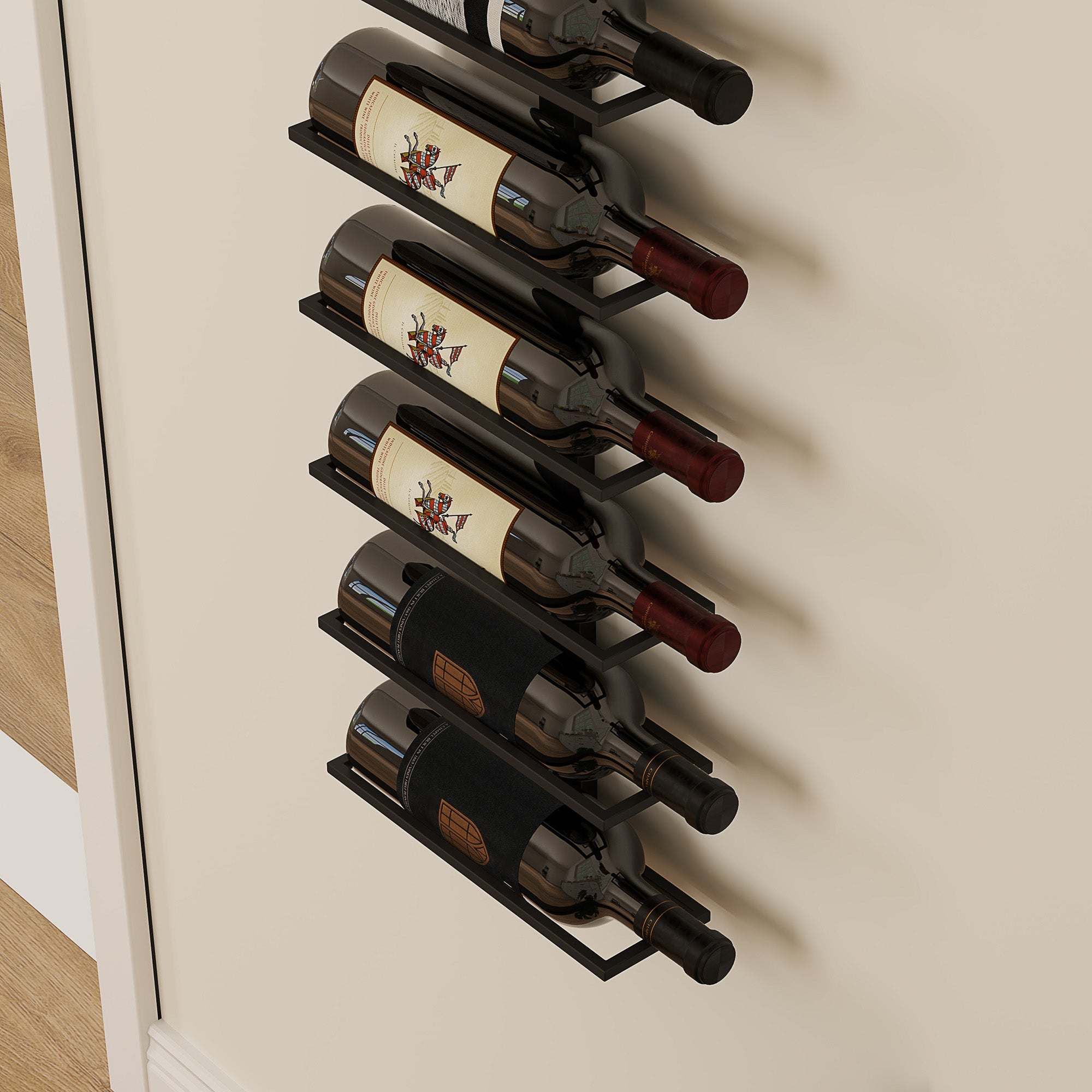 Wine Rack Bottle Holder for 10 Bottles Wall-Mounted Steel Black