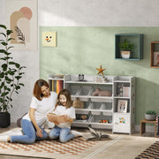 Kids Toy Organizers and Storage with 8 Removable Bins and Bookshelf, White