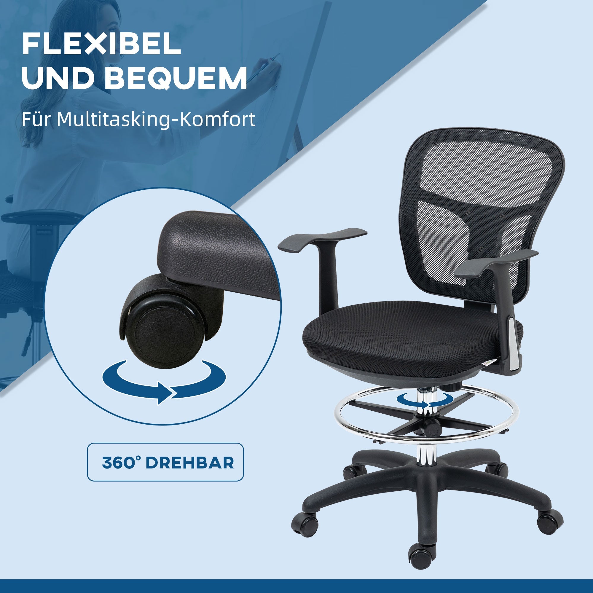 Vinsetto Office Chair Ergonomic Computer Chair with Armrest & Footrest Mesh Black