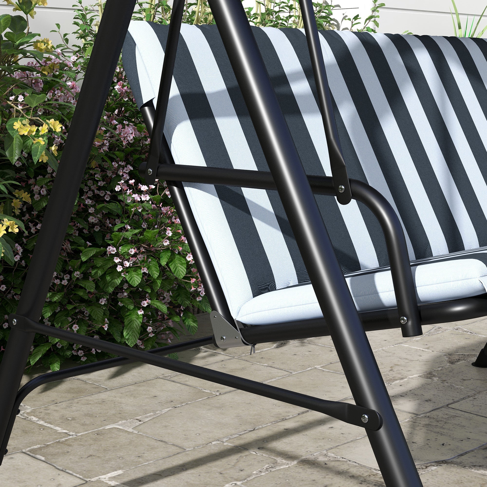 Outsuuny 3-Seater Garden Swing with Adjustable Sunshade, 240 kg Load Capacity, Grey/White