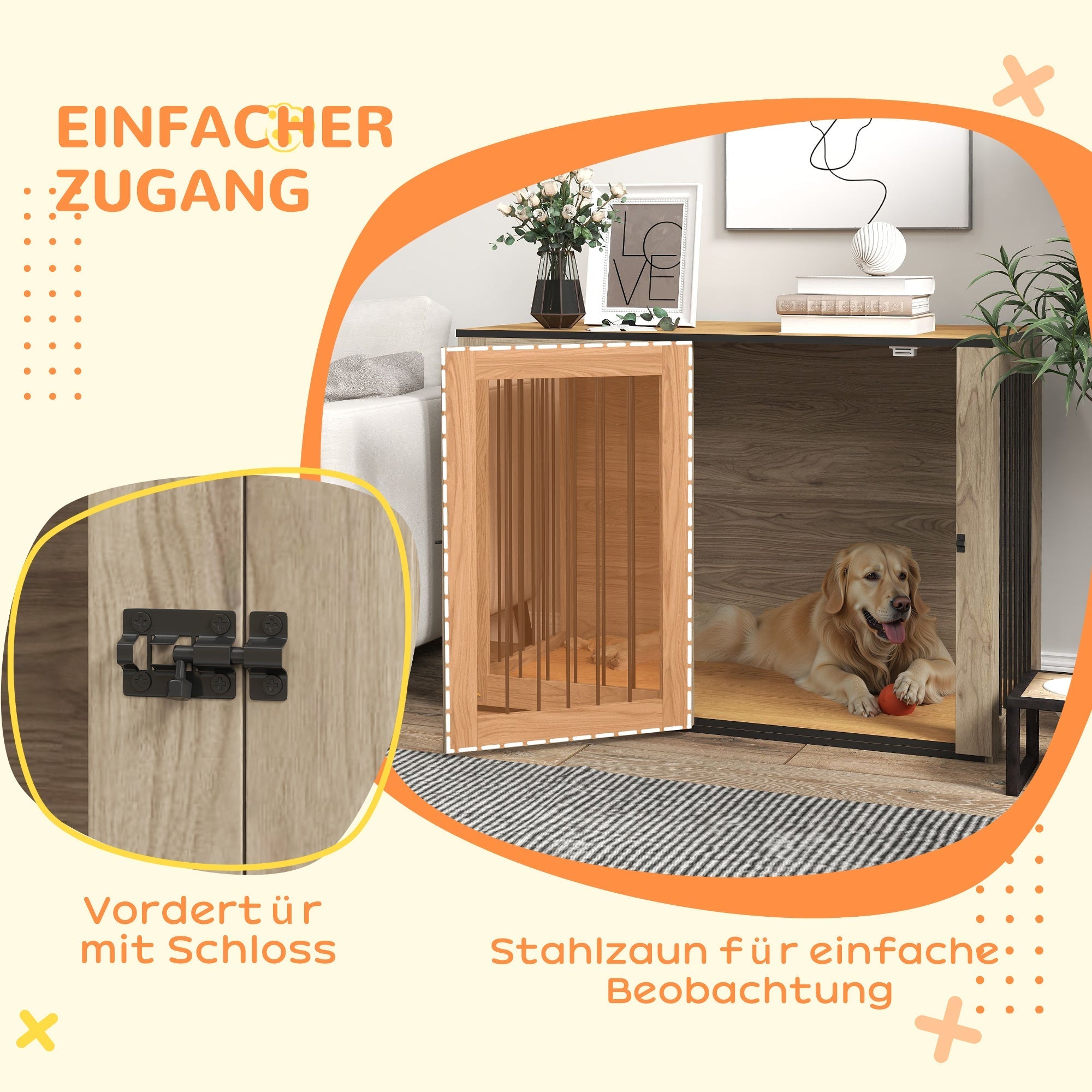 Hundekäfig-Möbel, Box mit Tür und Fenster, Eiche