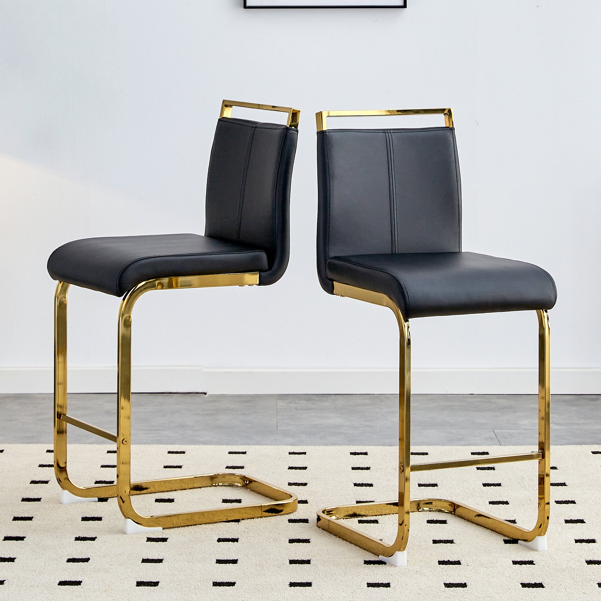 Bar Stools Set of 2 Nordic Style Gold Metal Legs - Black Faux Leather