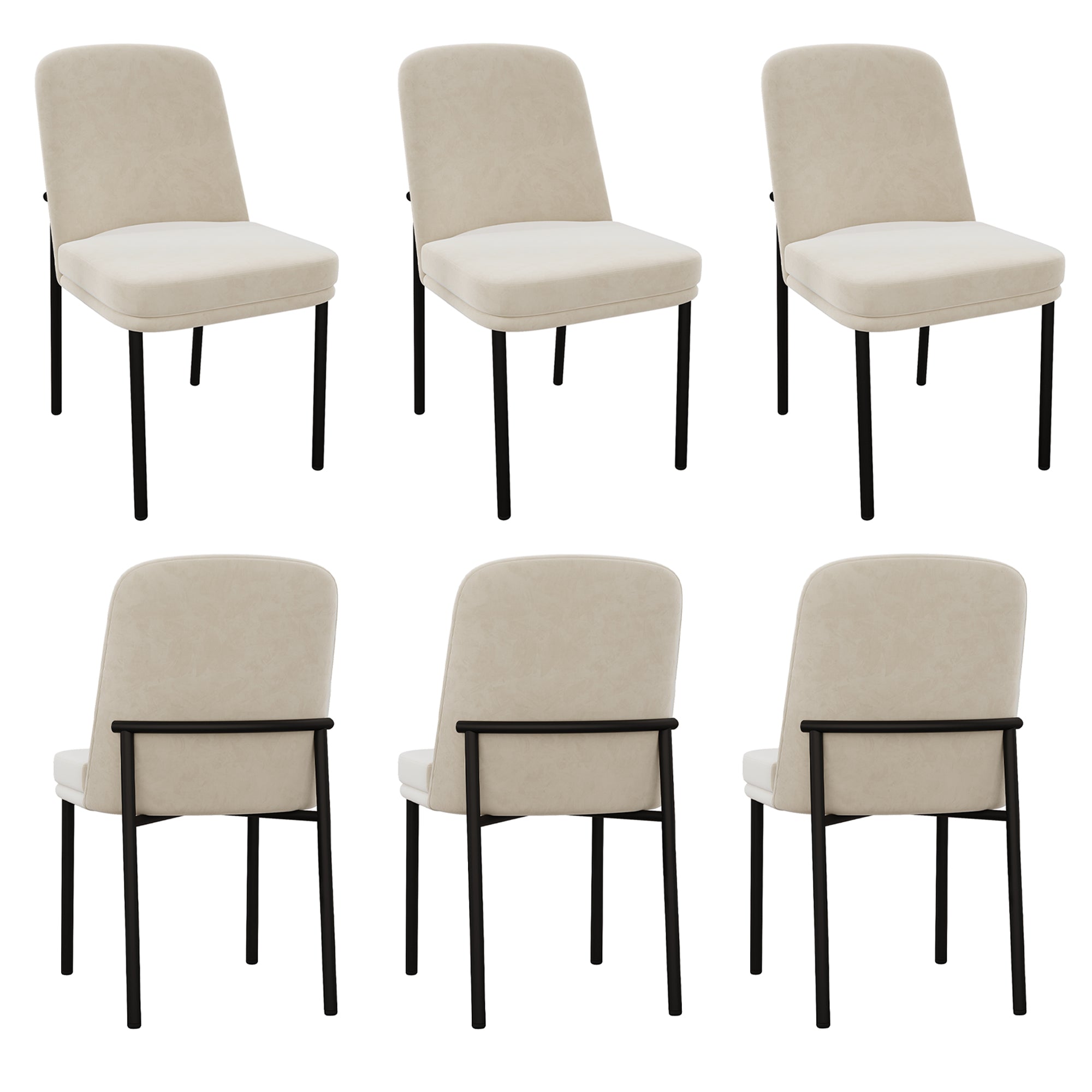 Dining Chairs Set of 6 Black Metal Legs Modern - Beige Velvet