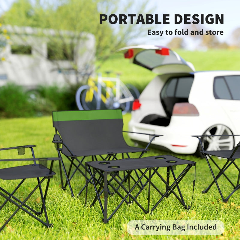 Four-Piece Portable Picnic Table Set, Folding Chairs and Table, Green