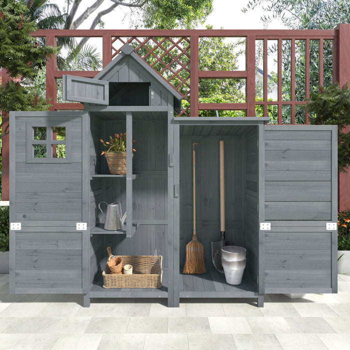 Outdoor Storage Shed with Weatherproof Double-Door and Large Storage, Grey Fir Wood