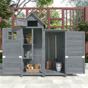 Outdoor Storage Shed with Weatherproof Double-Door and Large Storage, Grey Fir Wood