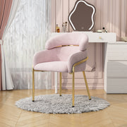 Dining Chair, Single Light Luxury Leisure Chair with Metal Legs, Pink Velvet