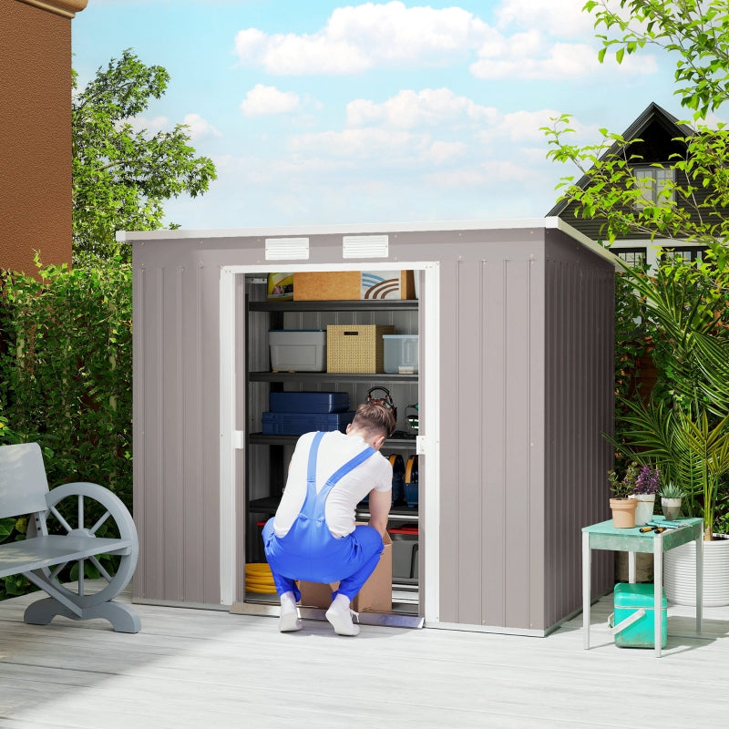 7 x 4ft Garden Shed with Foundation Kit, Galvanised Steel Grey
