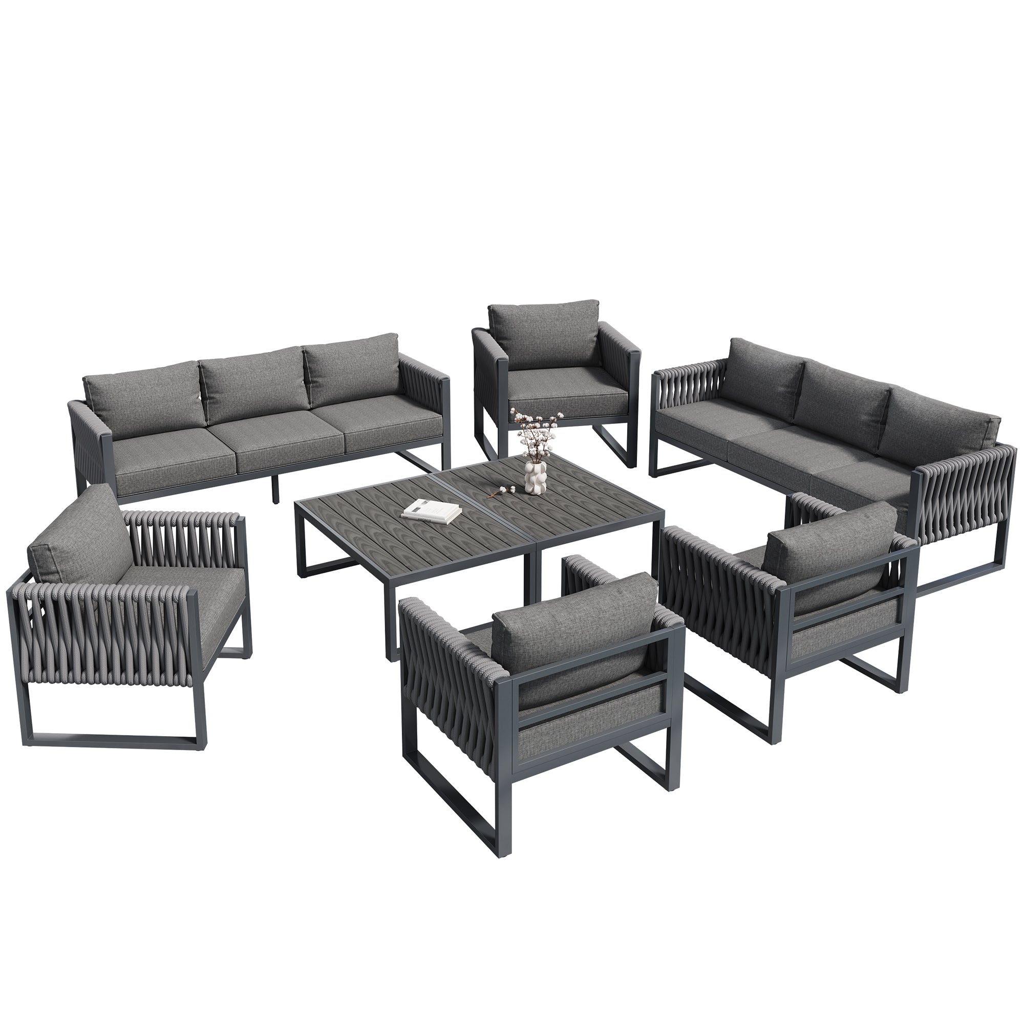 Outdoor Sofa Lounge Set 10-Seater Rustproof Metal Frame - Grey