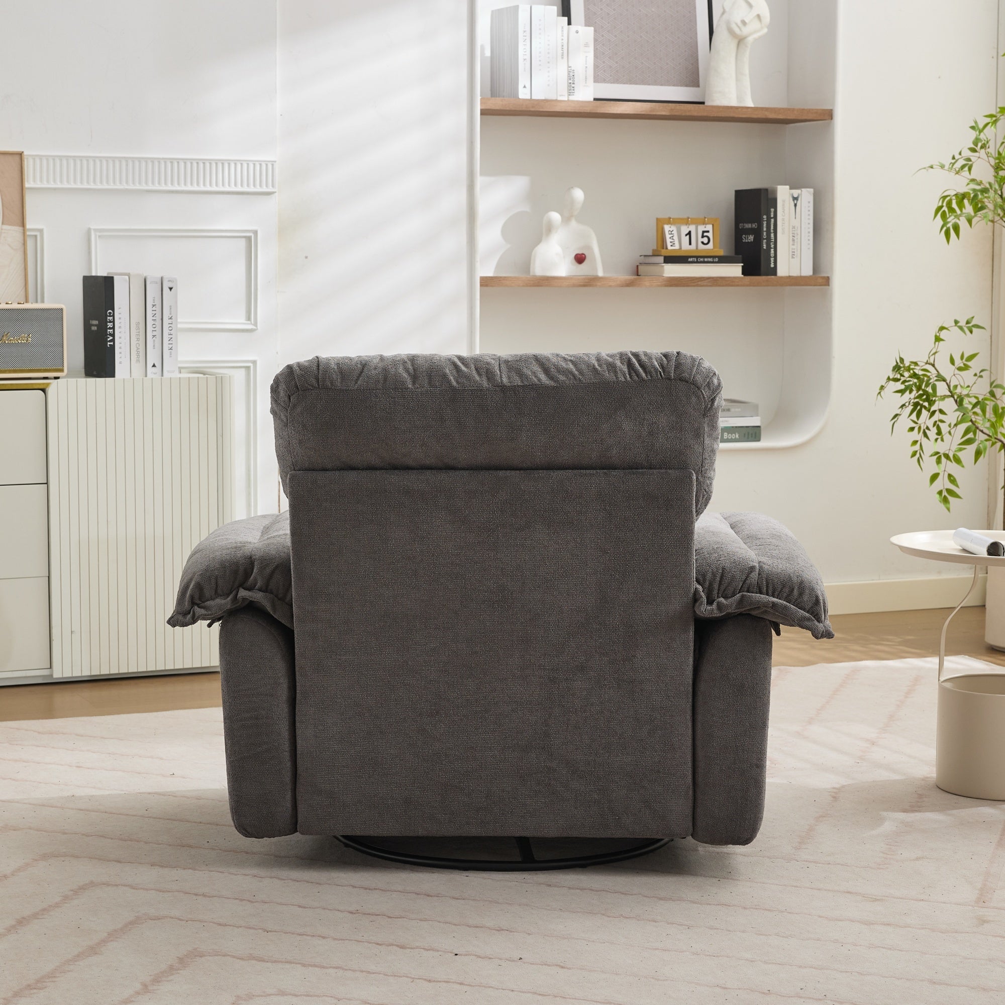 360° Swivel Armchair with Support Cushion and Oversized Seat, Chenille