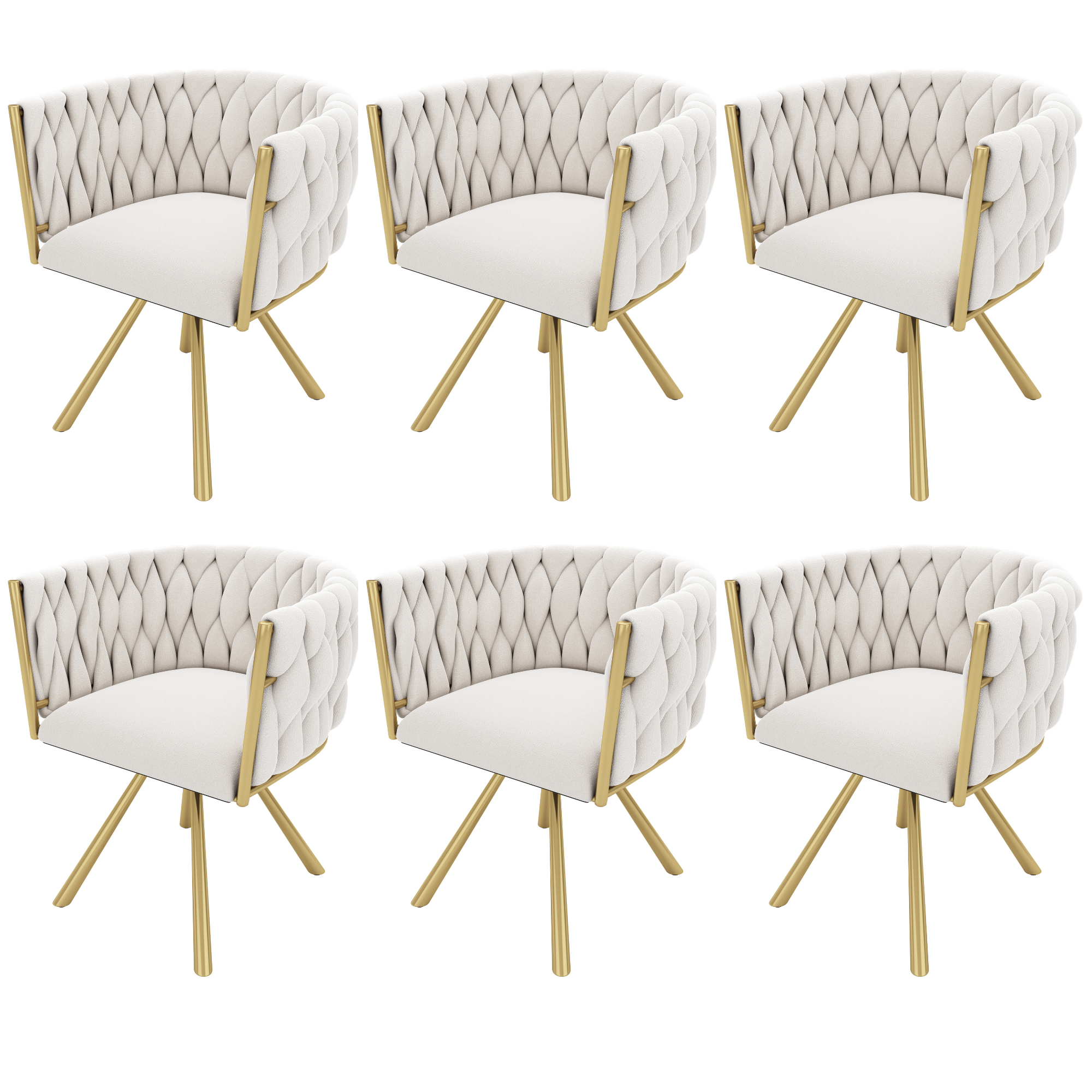 Velvet Swivel Chair Set of 6 Metal Legs - Beige and Gold