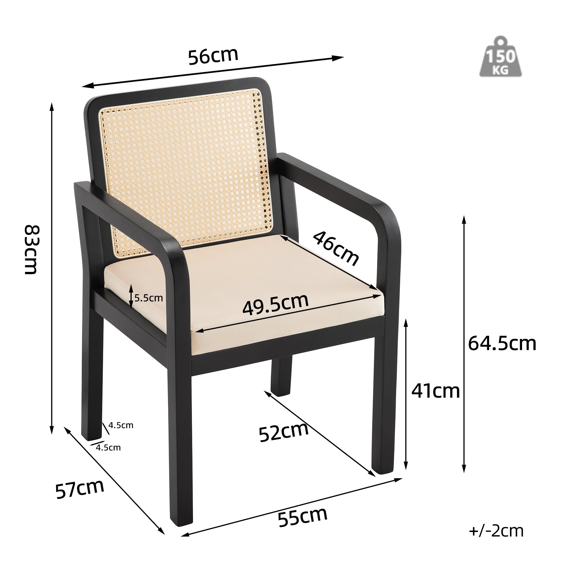 Dining Chair Set of 6 Ergonomic Rattan Backrest Rubberwood Legs Velour Fabric