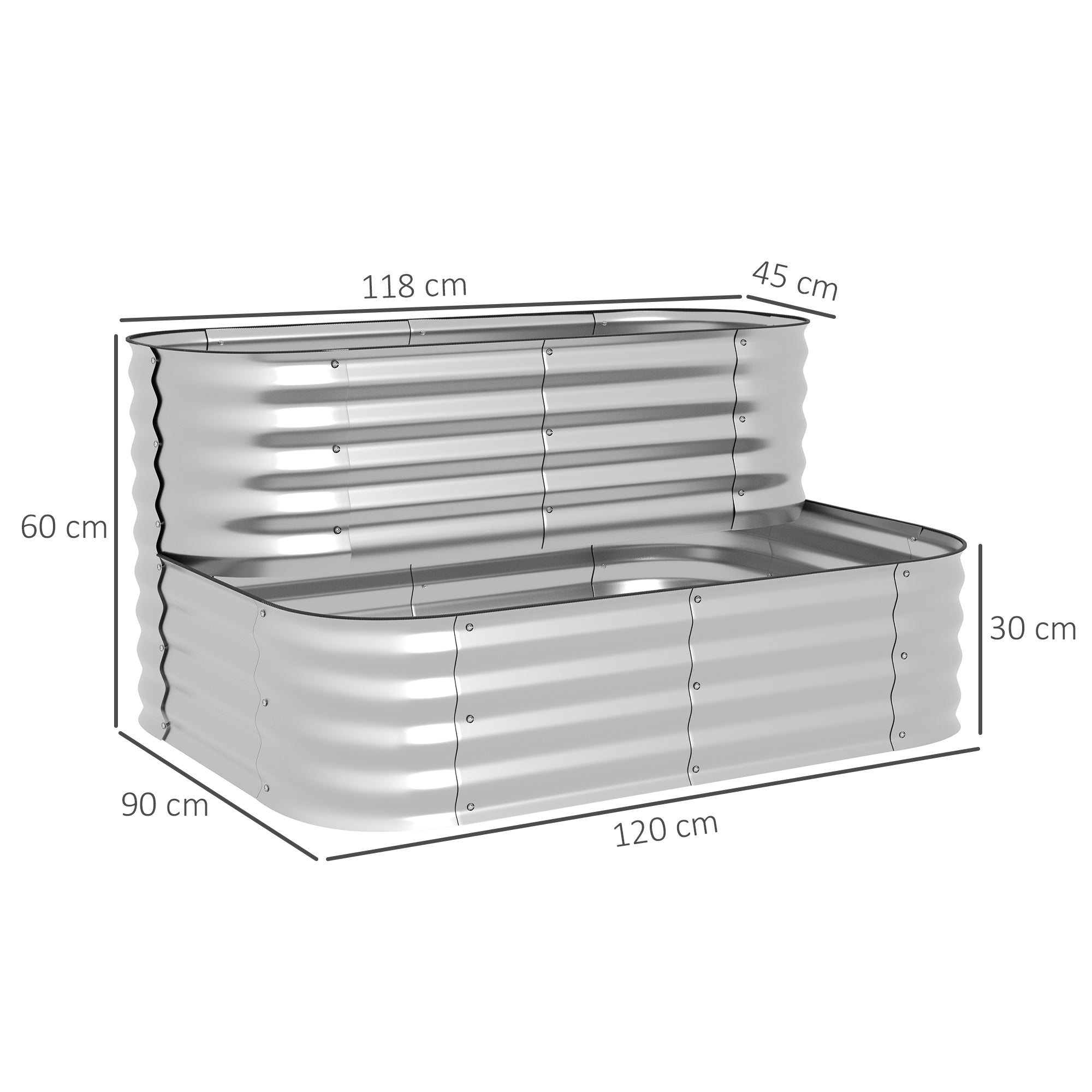 Flower Shelf Plant Shelf Garden Balcony 118x45x30cm Metal Silver
