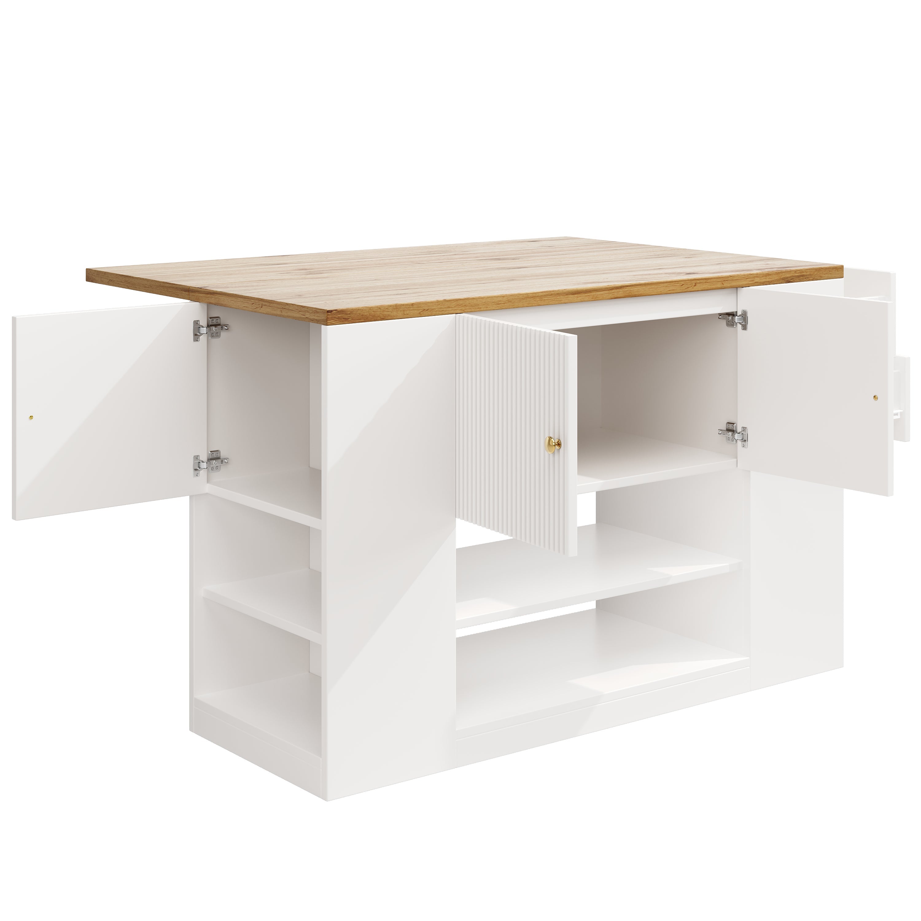 Modern Kitchen Island Sideboard with Drawers and Shelves - White