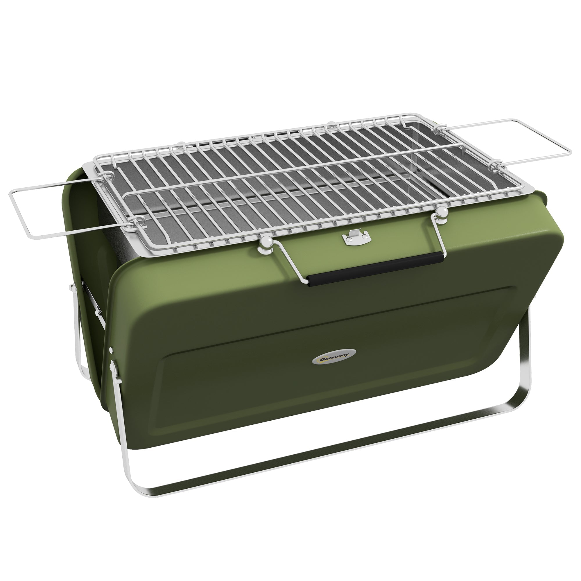 Tabletop Charcoal Grill with Charcoal Tray, Grill Grate, Handle - Stainless Steel, Green