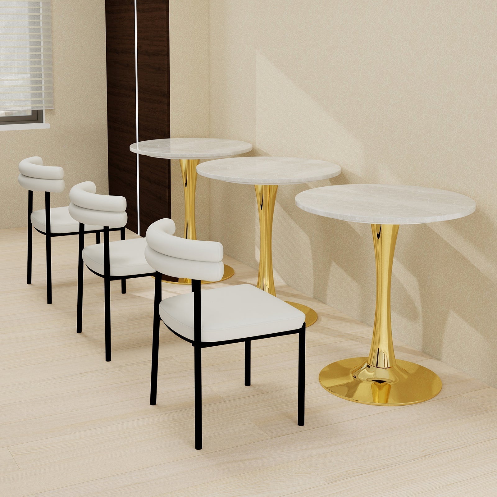 Coffee/Dining Table Round Marble Mid-Century Modern 27.6-inch - Golden Finish