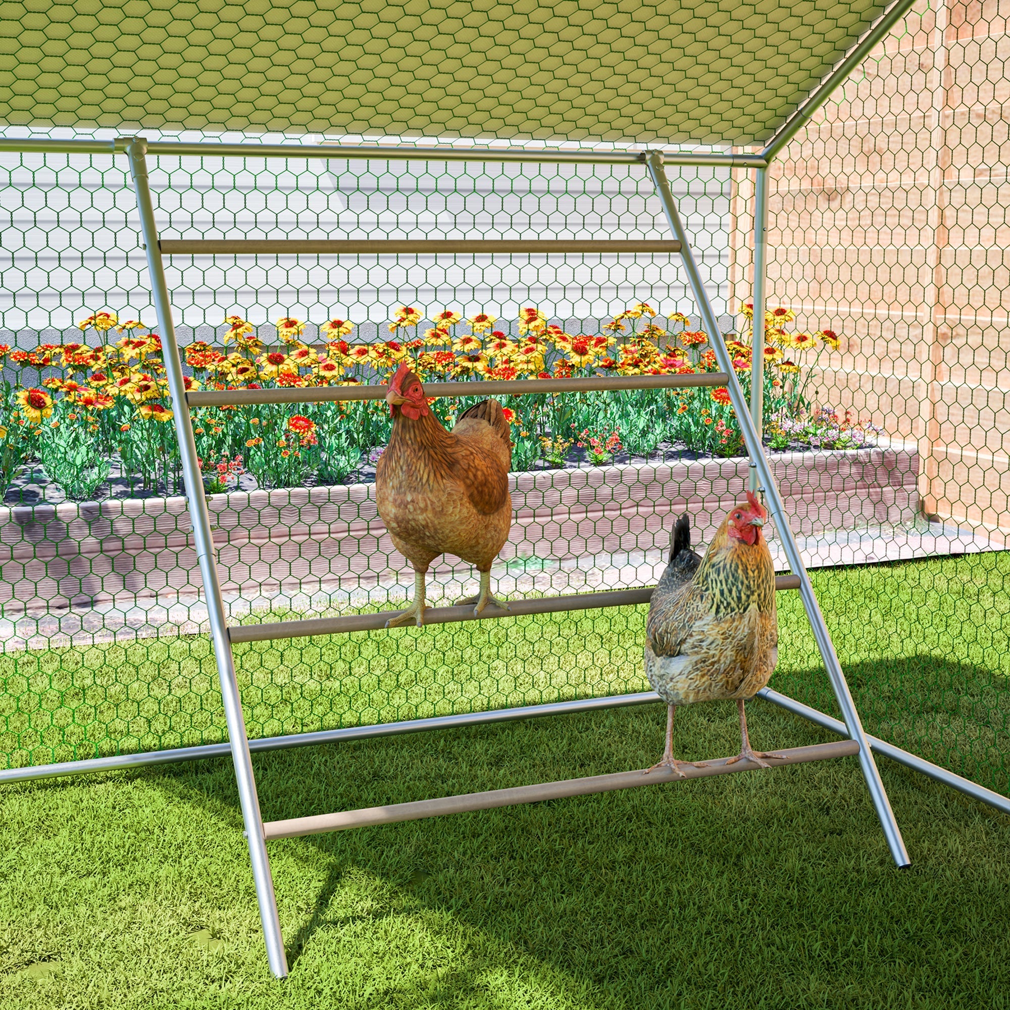 Chicken Coop 3x2m with Ladder, Safety Lock, and Waterproof UV Cover - Reinforced 1mm Tubes