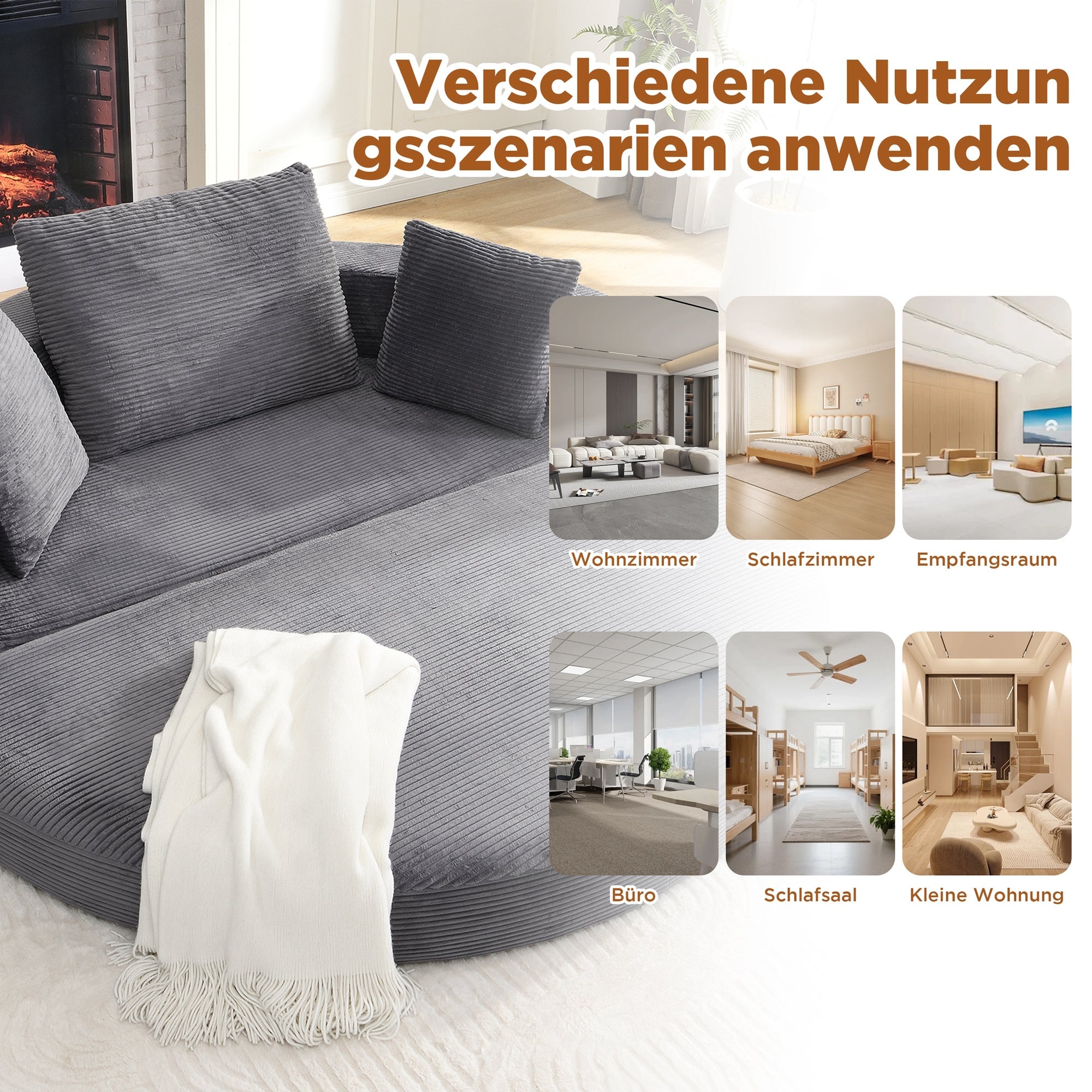 Multifunctional Sofa Bed, Fold-Out Oval Couch (173x176cm), Corduroy