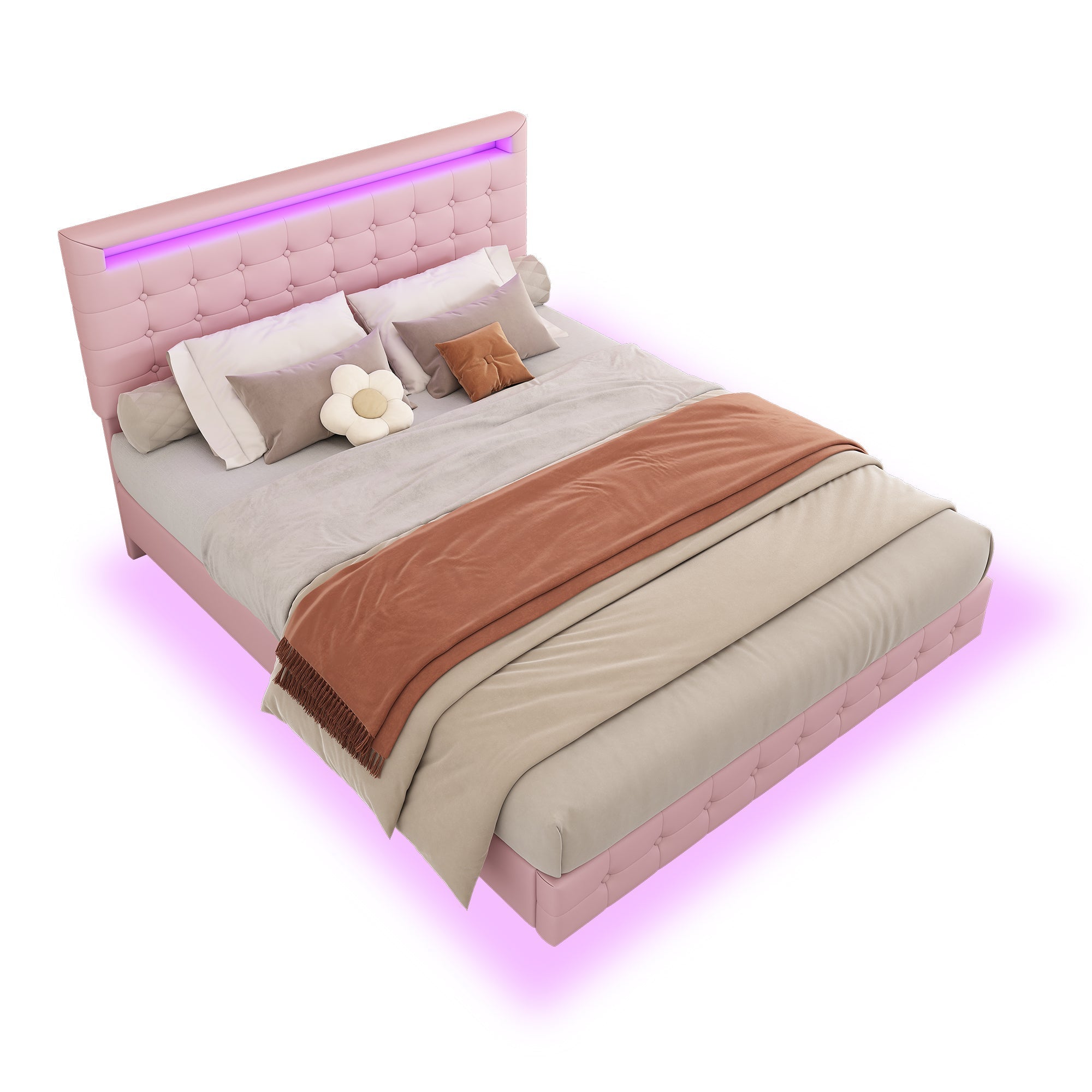 Flatbed 140x200cm LED Light Adjustable Headboard - Pink PU