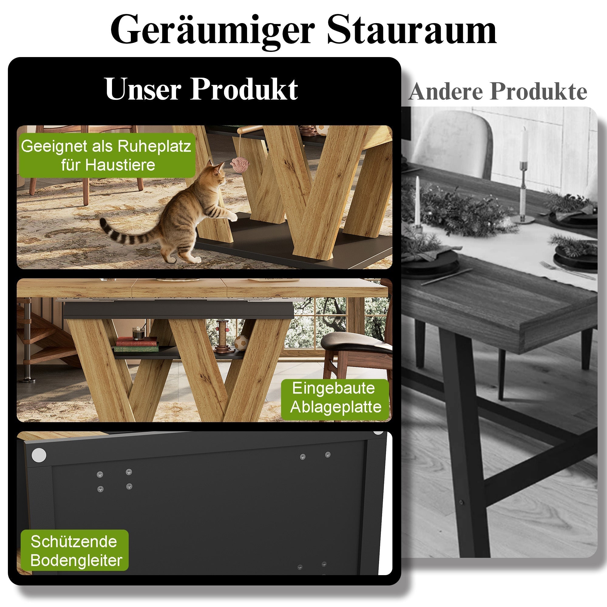 Telescopic Dining Table Extendable 119-158.5x80cm W-Legs - Natural Wood