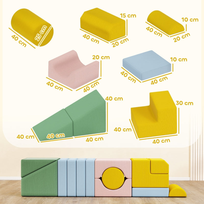 Soft Building Block Set, 12-Piece Washable Foam Blocks, Corduroy Pastel Colors