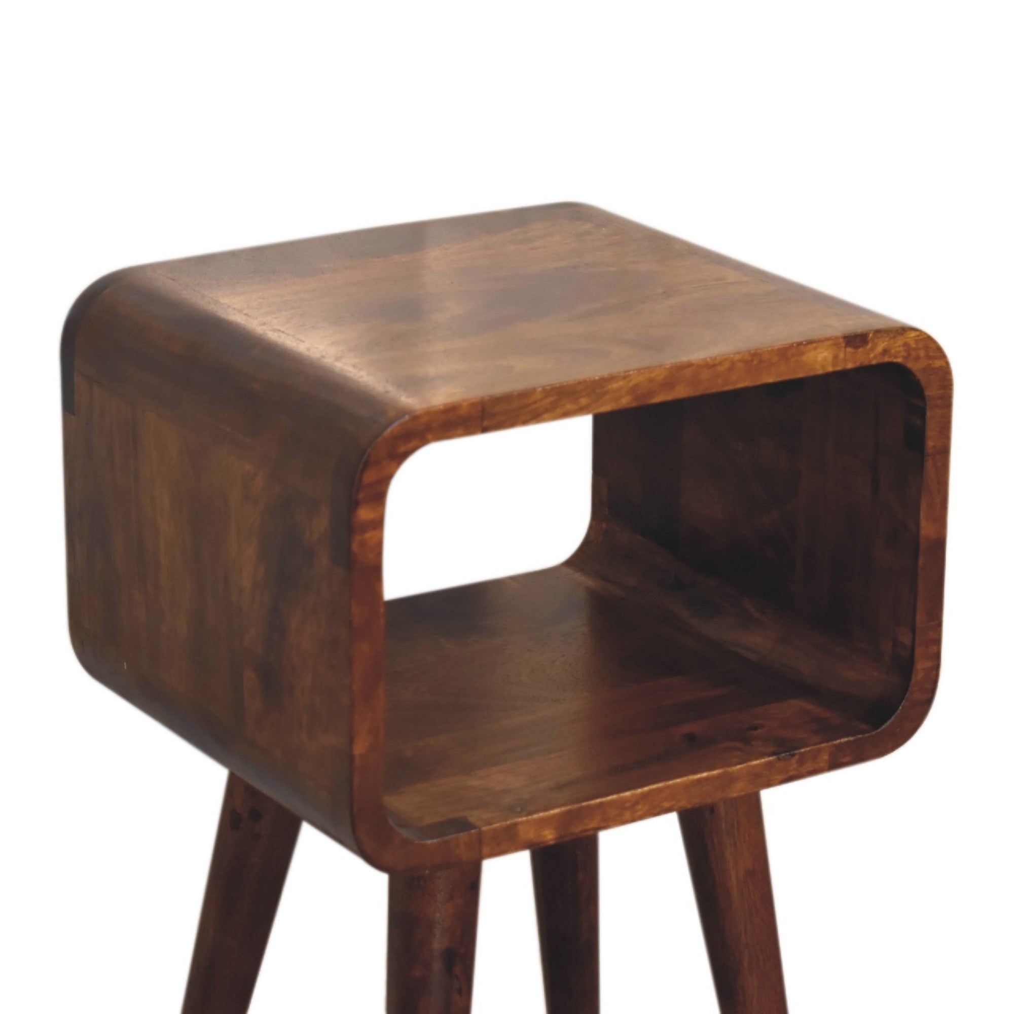 Solid Wood Mini Curved Chestnut Open Shelf Dark Brown