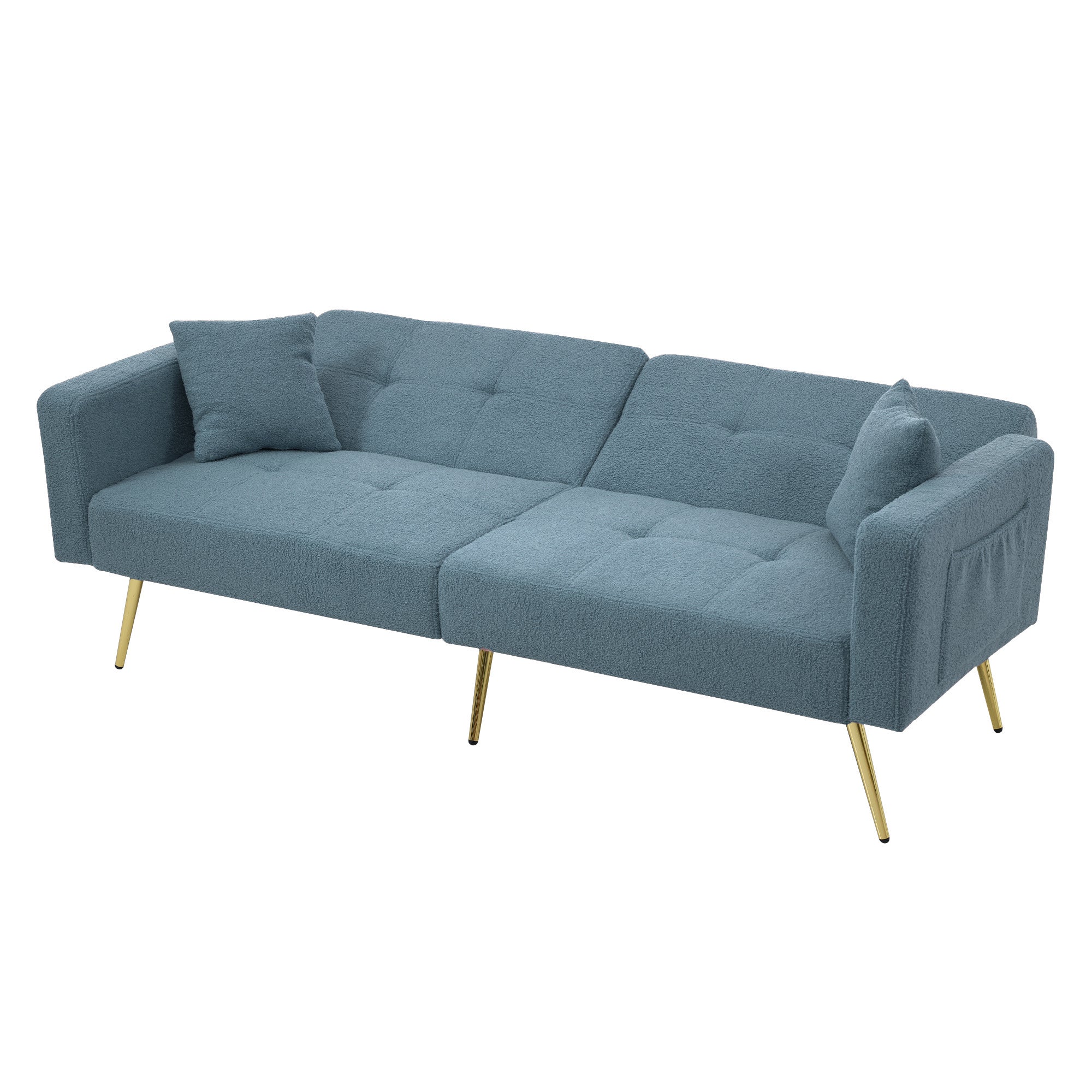 Sleeper Sofa with Adjustable Angle and Side Pockets, Smog Blue Sherpa