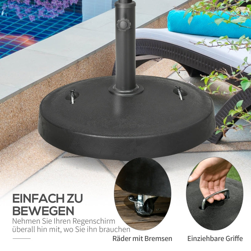 Parasol Stand Mobile with Wheels for Ø38/48mm Poles, 23.5kg Resin Black