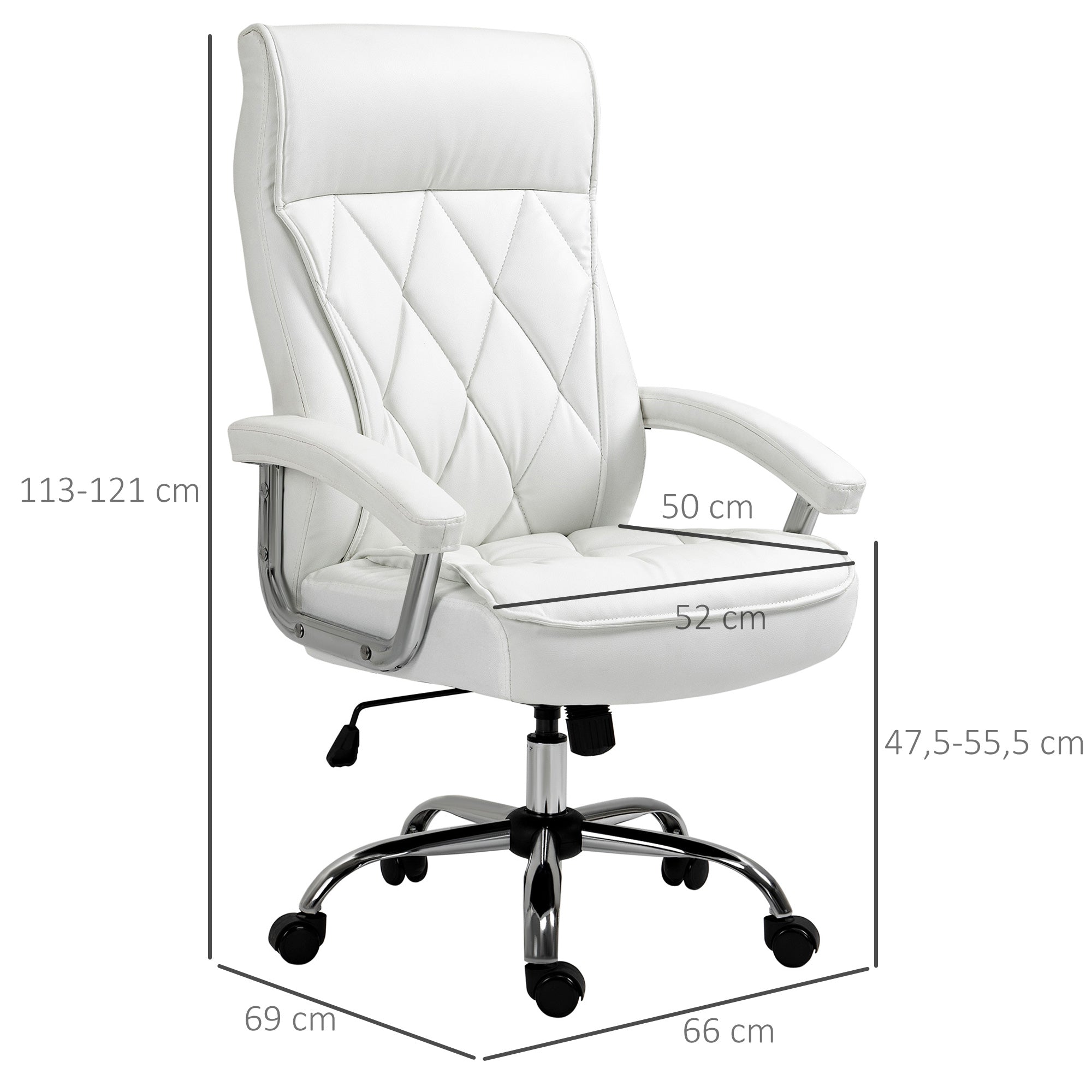 Vinsetto Office Chair, Ergonomic Swivel Rocker, Faux Leather White