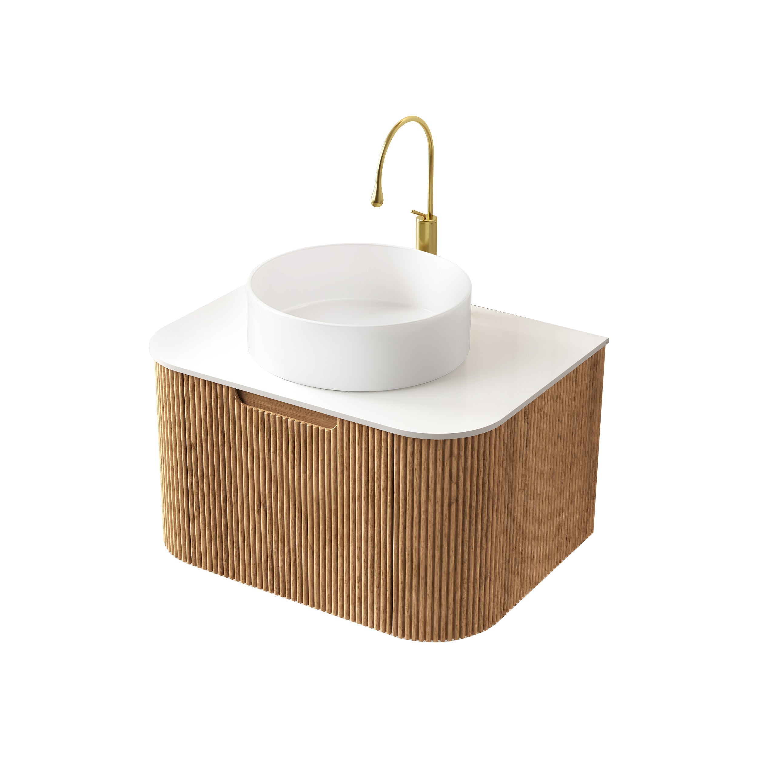 DINA 61cm Wall-Mounted Bathroom Vanity Unit with White Ceramic Basin, Plywood, Natural Wood Grain
