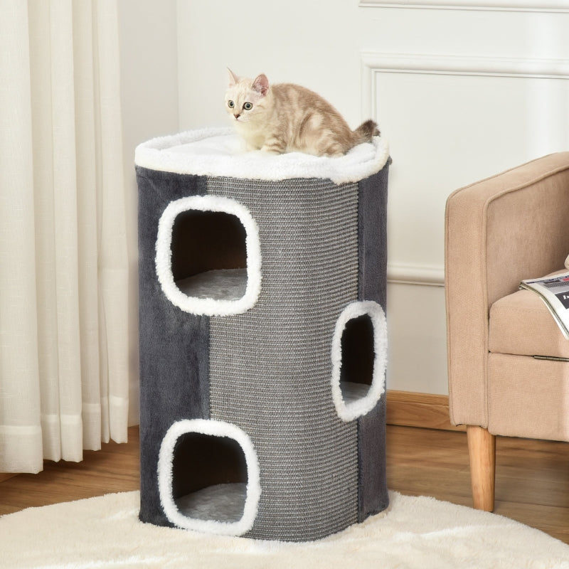 Cat Tree Scratching Barrel 3-Level Sisal Grey+White