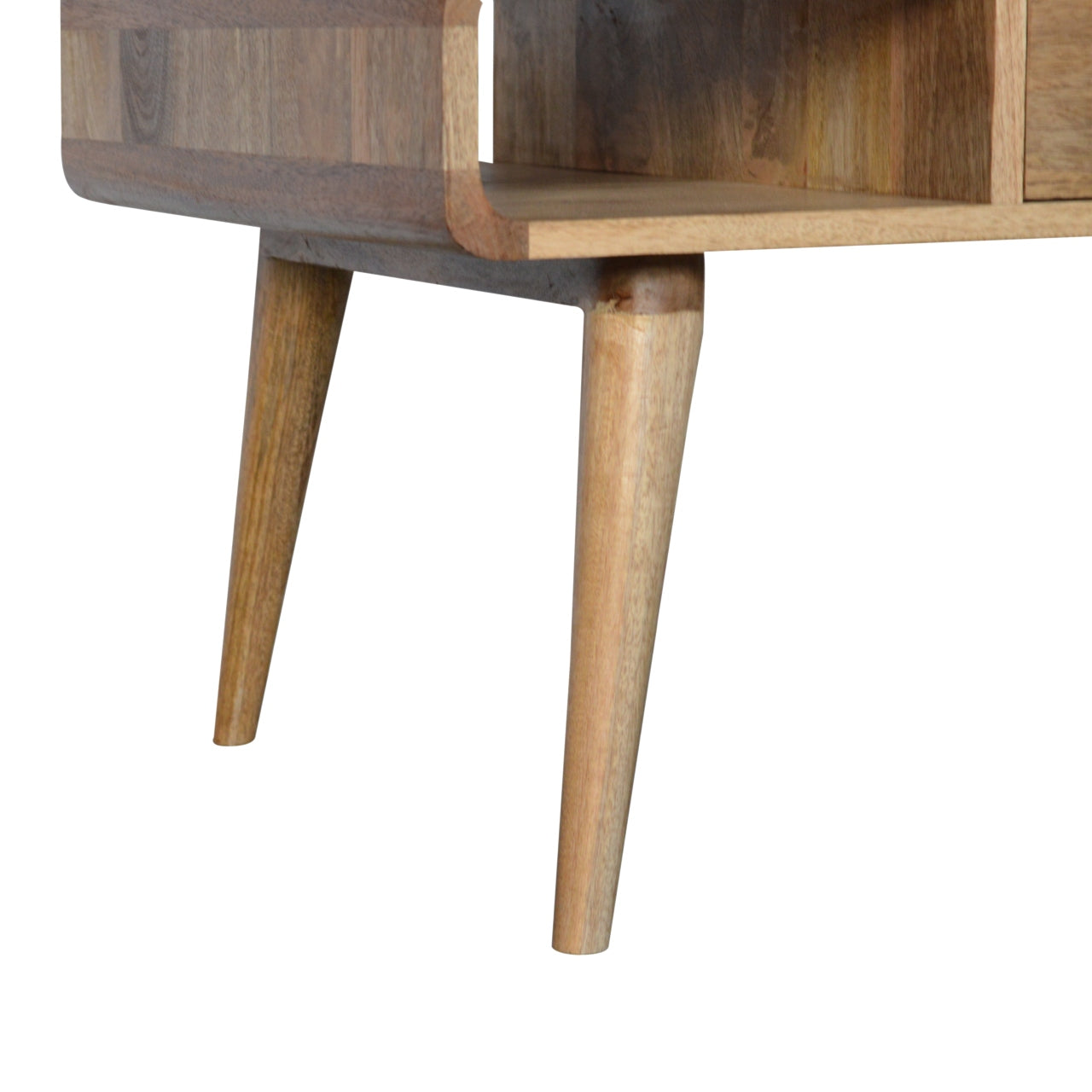 Solid Wood Curved Coffee Table, 2 Drawers and 2 Open Slots, Brown