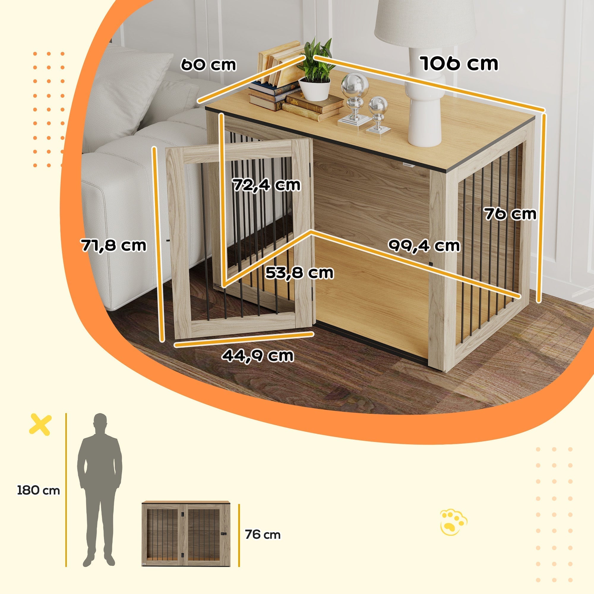Hundekäfig-Möbel, Box mit Tür und Fenster, Eiche