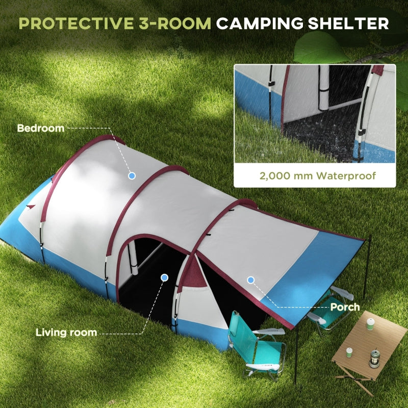 Camping Tent, Large Tunnel Tent, 2-3 Person, Red