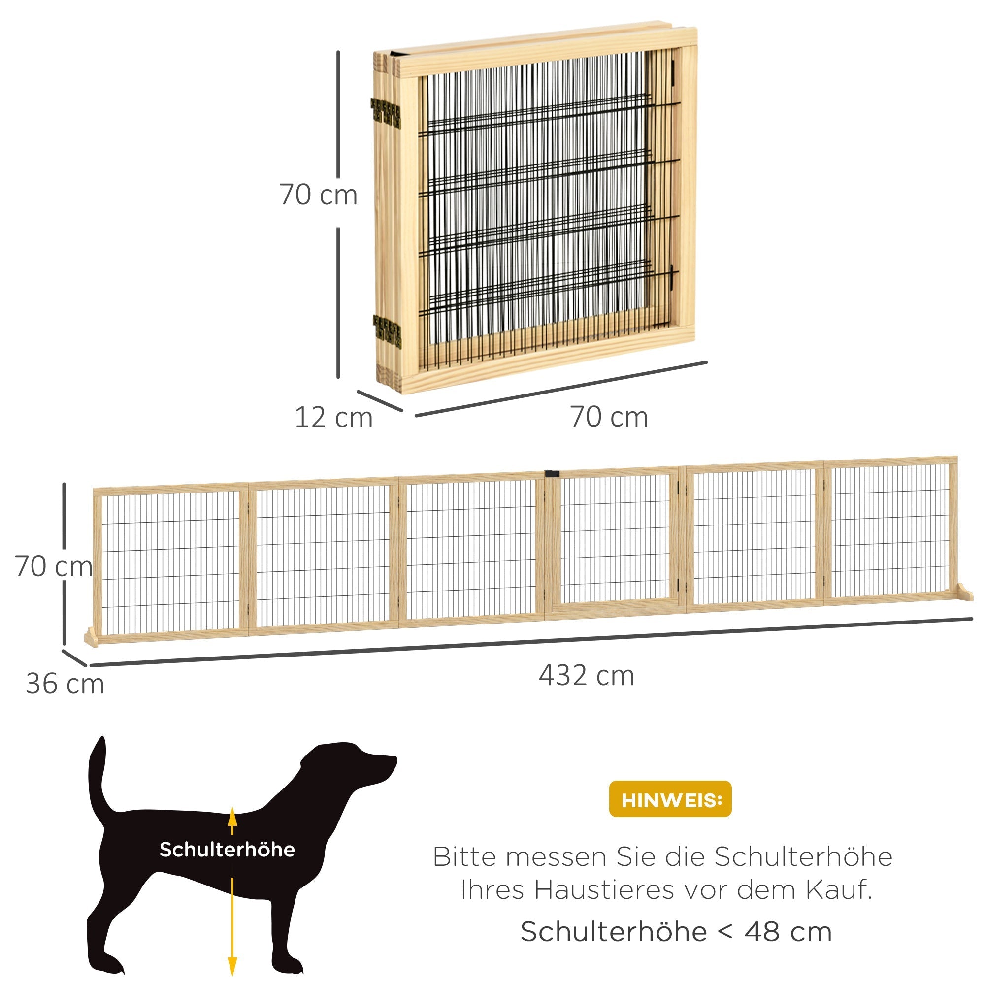 Hundegitter, beidseitig klappbar, Kiefernholz Metall Natur
