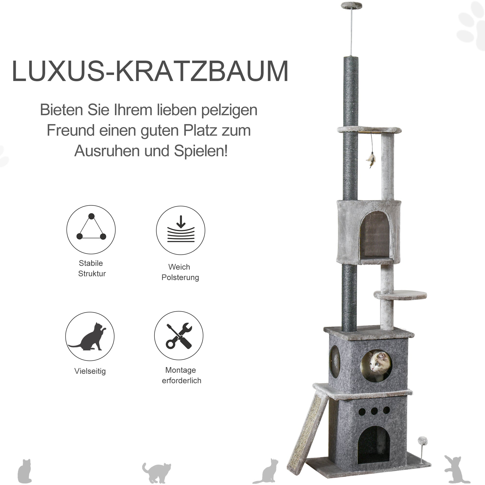 Cat Tree, XXL, Height-Adjustable, Sisal, Light Grey