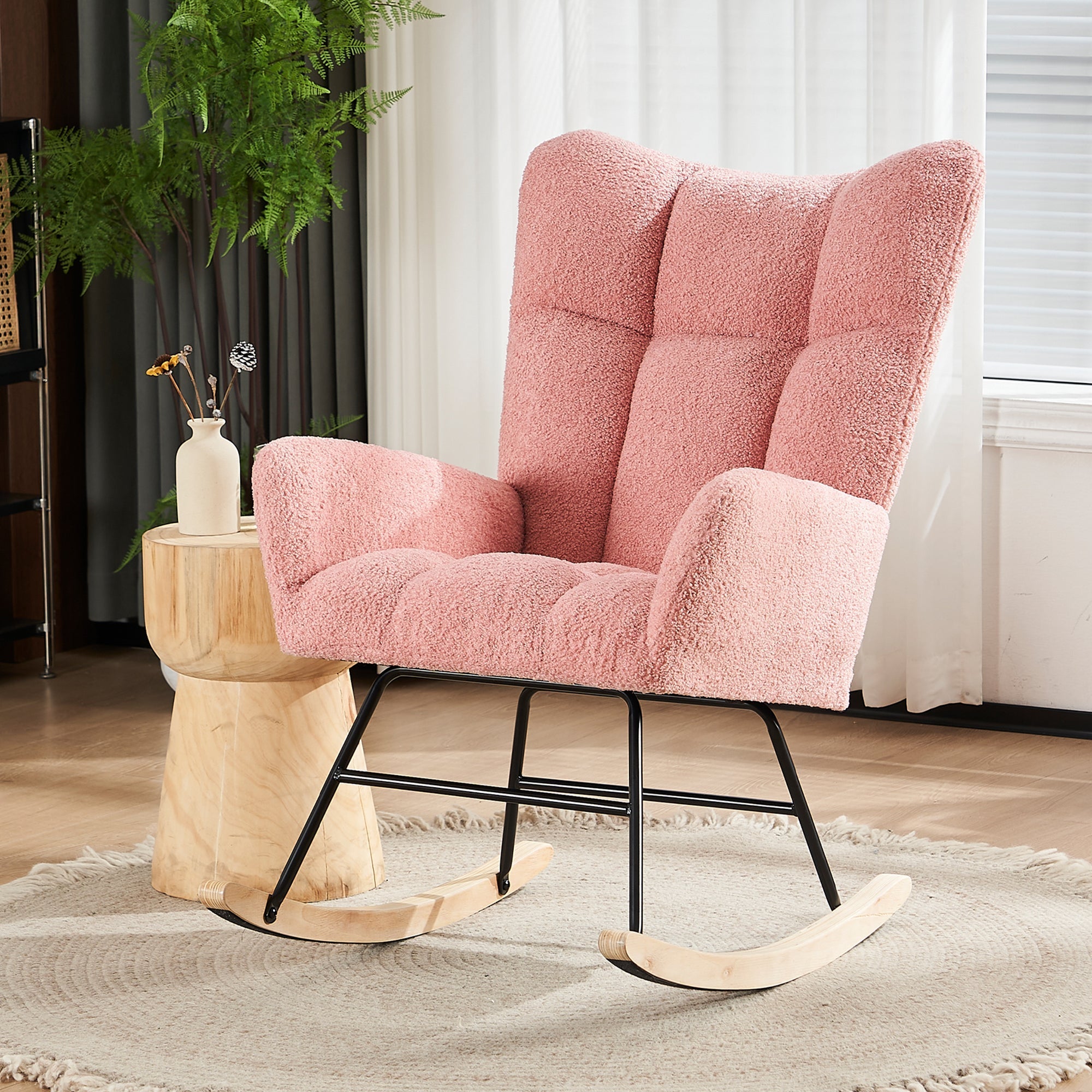 Rocking Chair Modern High Back Armrests - Pink