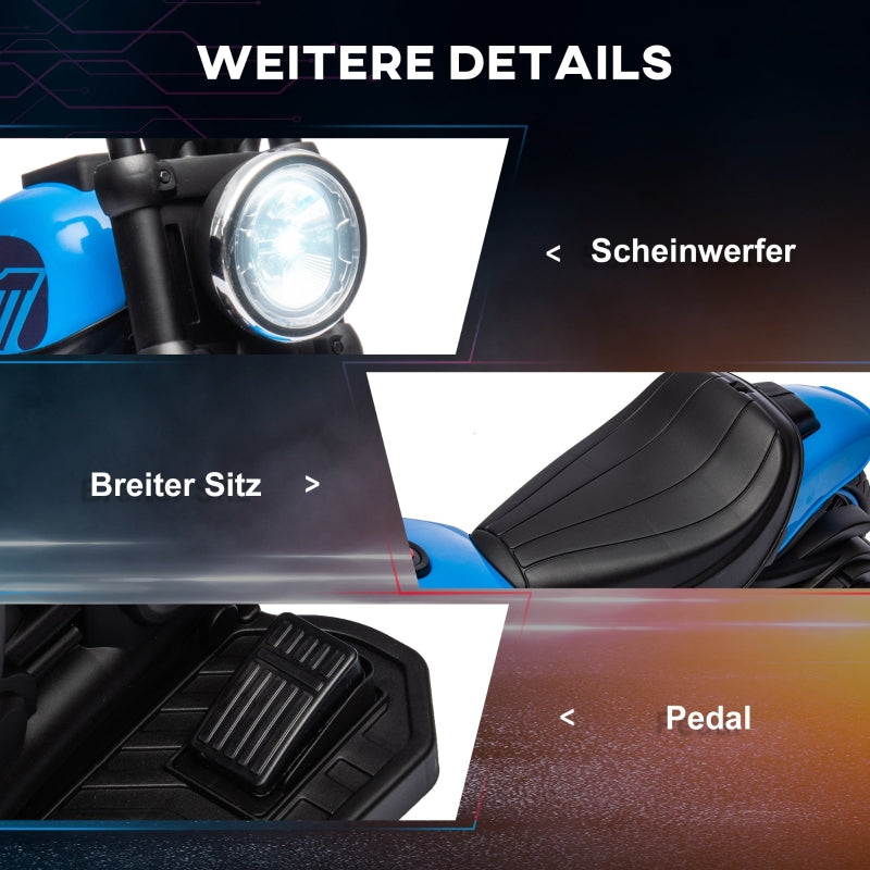 Electric Children's Motorcycle with Headlight and 3 km/h Speed, Blue and Black