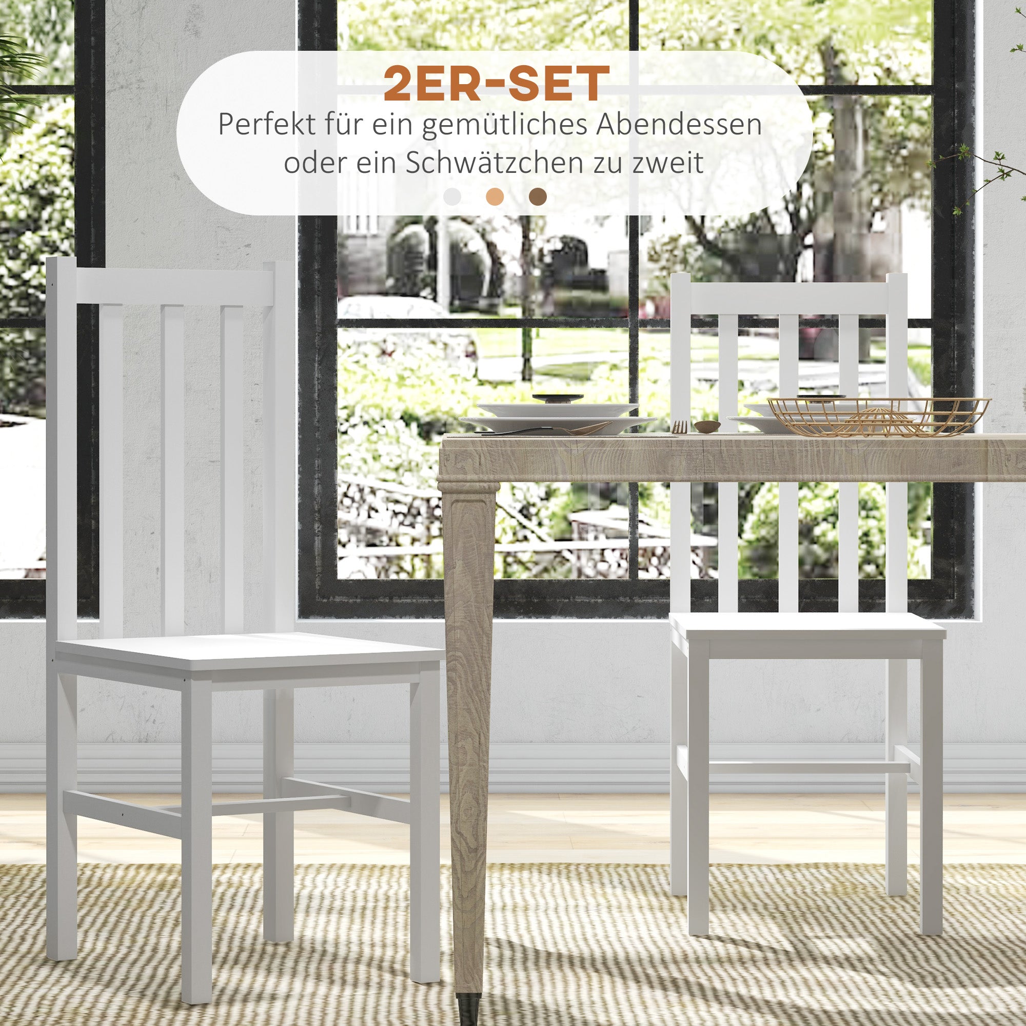 Dining Chairs, Set of 2, 120 kg, Pinewood White