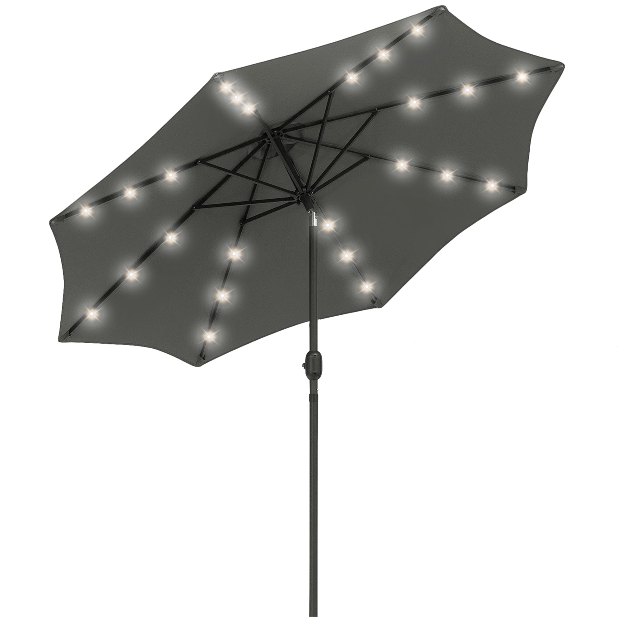 2.7m Patio Umbrella Parasol with Tilt Crank and 24 LED Lights - Grey