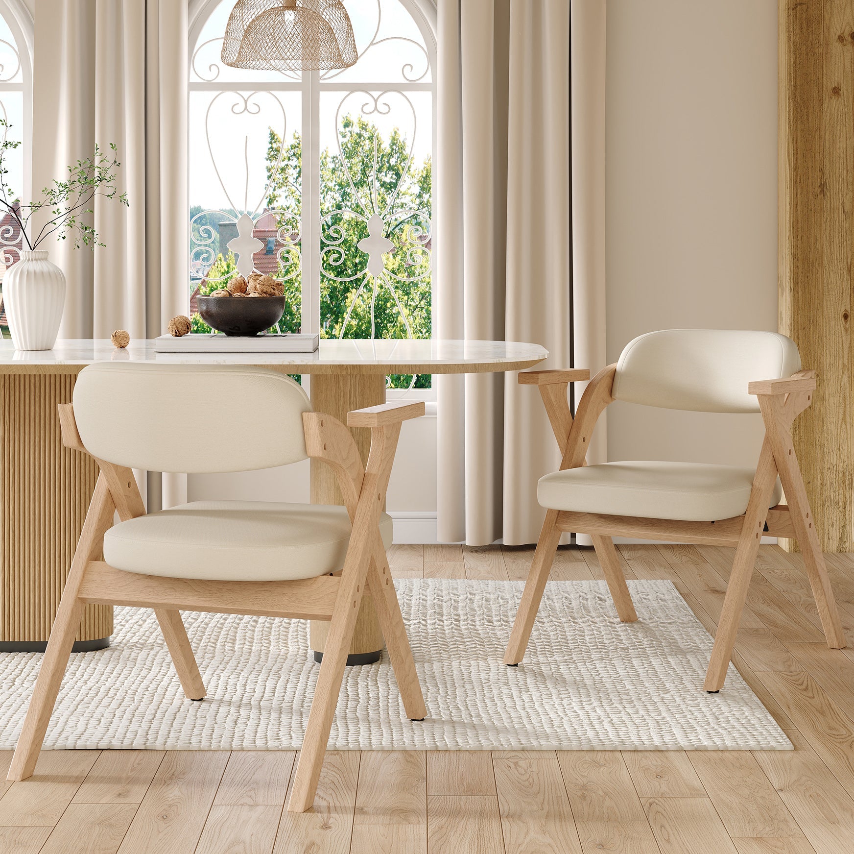 Folding Dining Chairs, Set of 4 Solid Wood Foldable and Breathable Chairs, Linen Beige