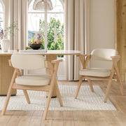 Set of 2 Folding Dining Chairs, Solid Wood and Breathable, Beige Linen