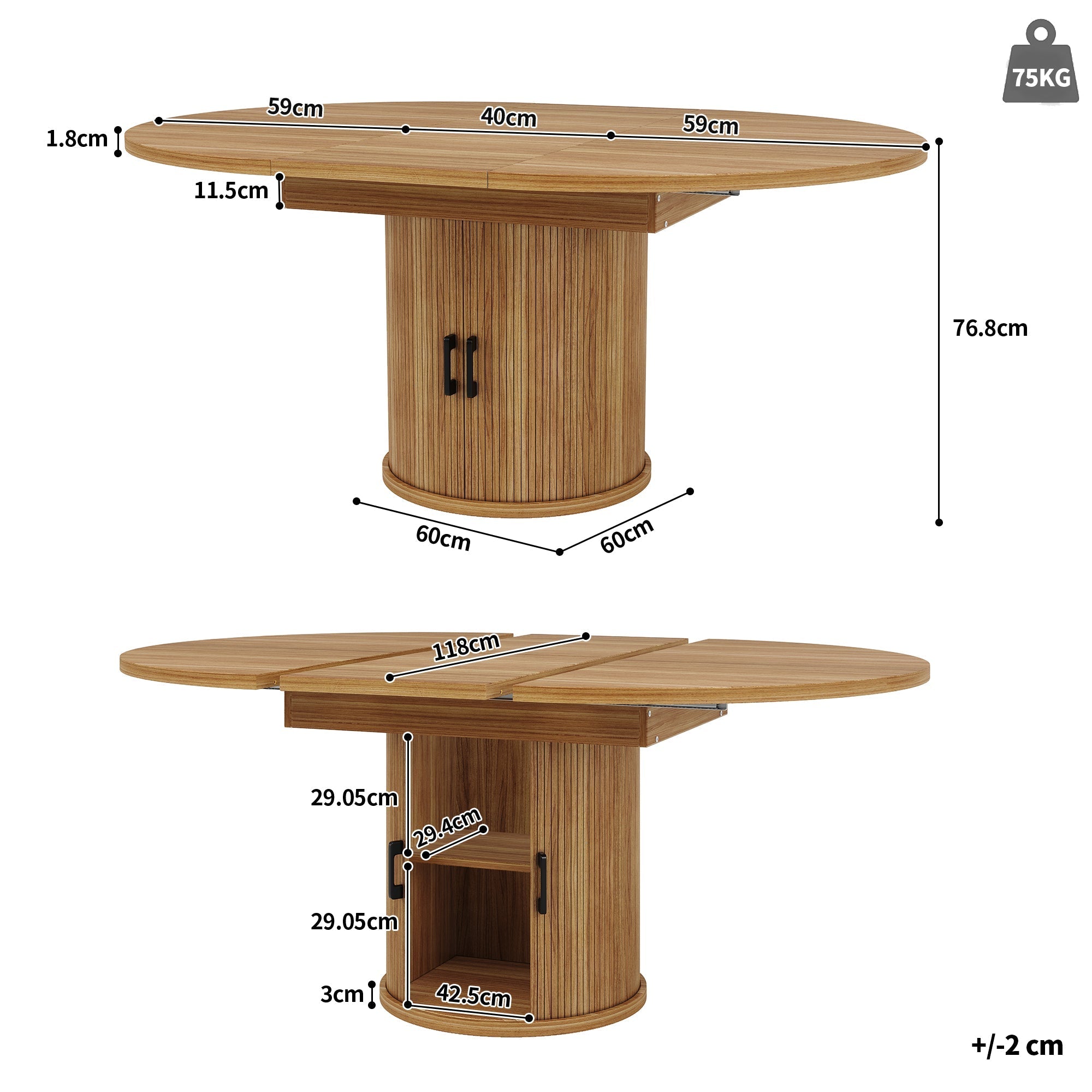 Extendable Dining Table Round/Oval 118-158 cm Seats 6 Walnut/Black