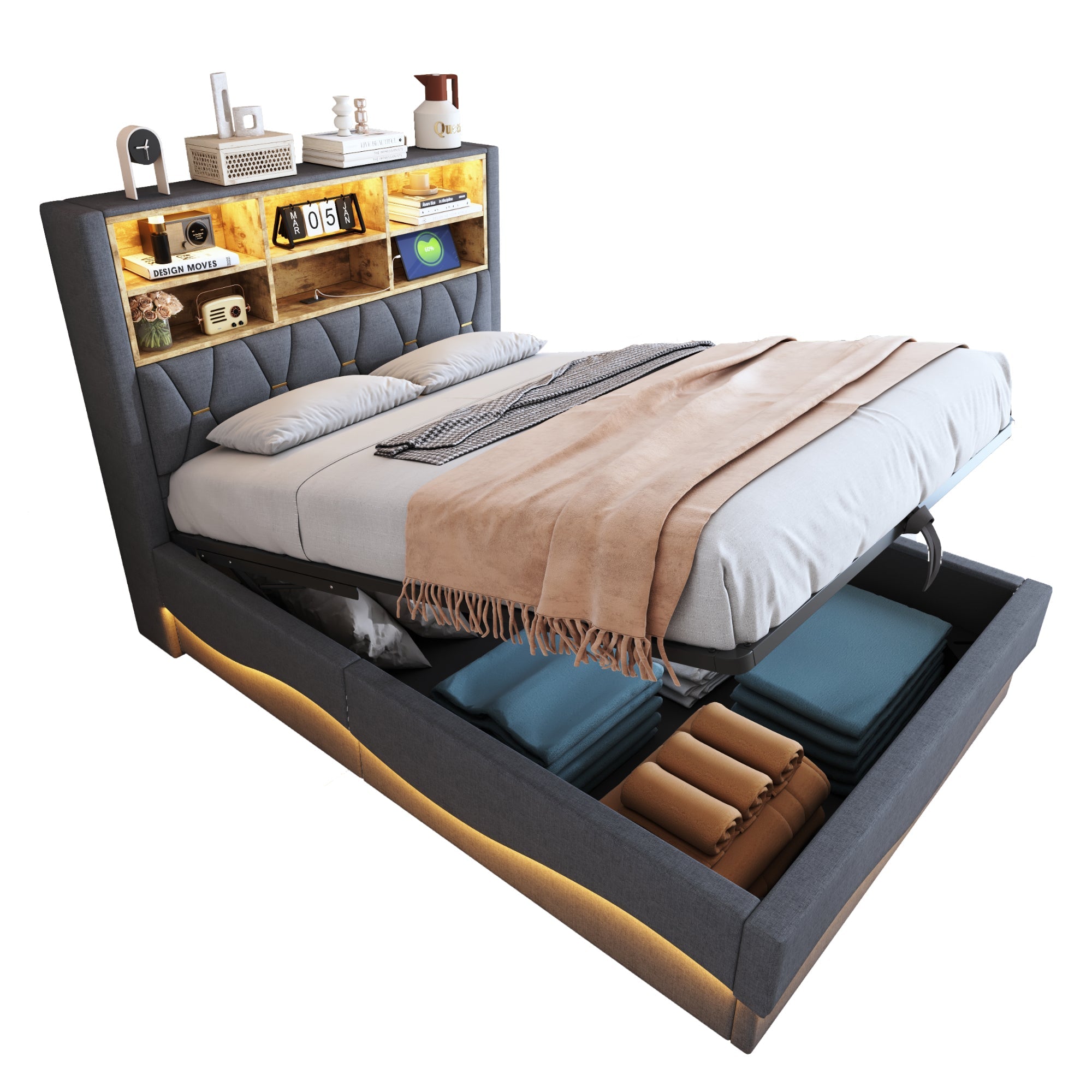 N623P284662E Multifunctional Upholstered Bed (140 x 200 cm)