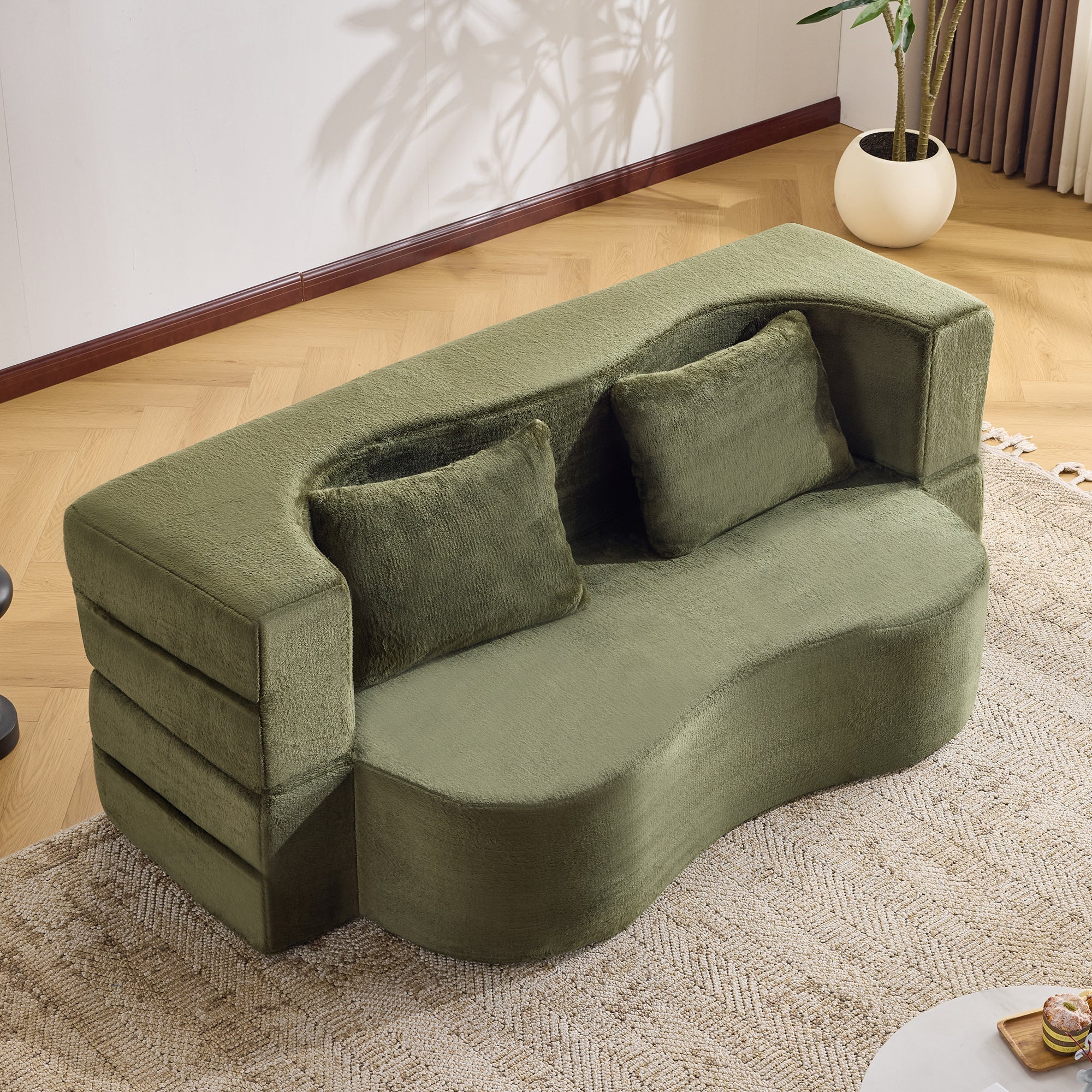 Large Dual-Purpose Futon Sleeper Sofa, Assembly-Free and Foldable Floor-Standing Couch, Green