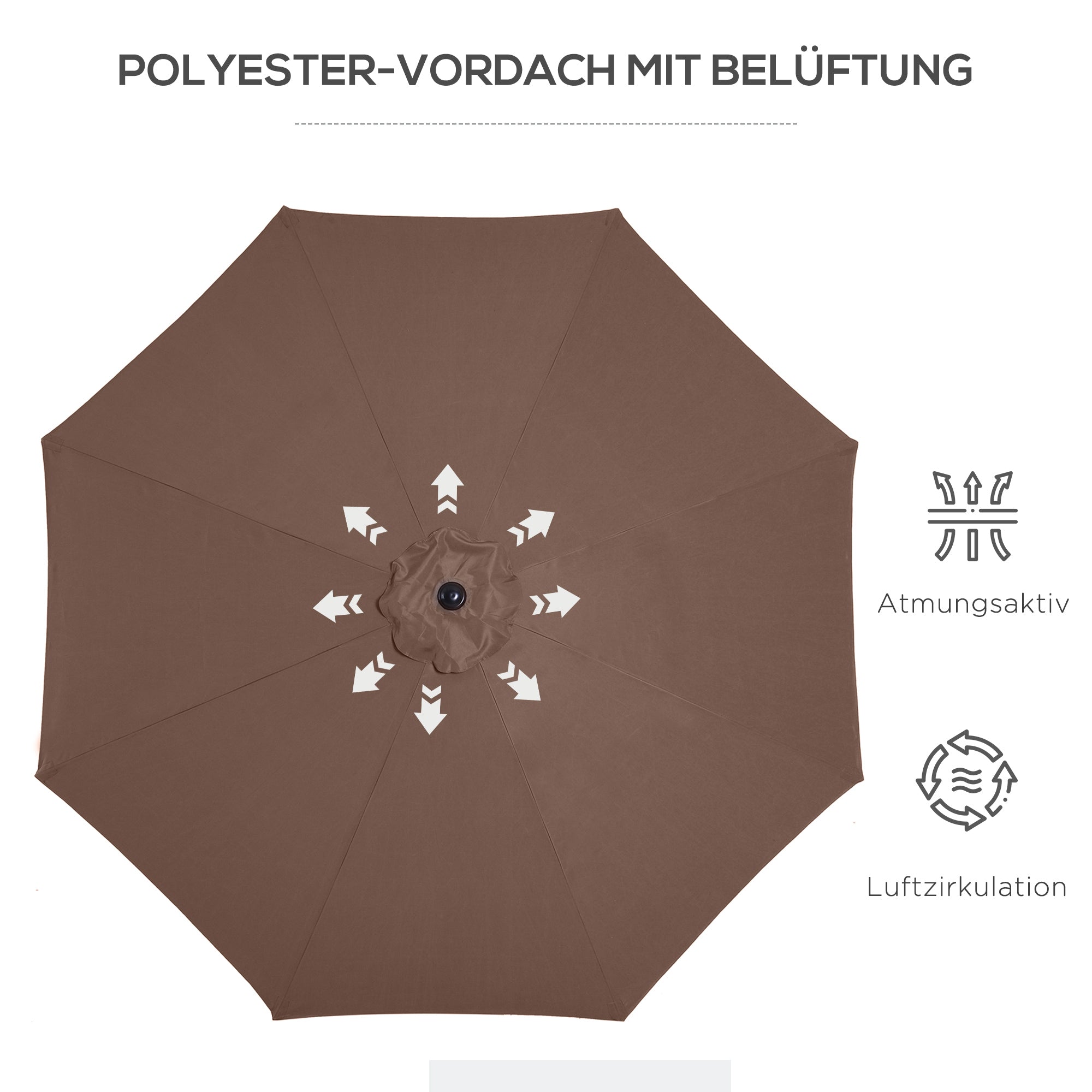 Parasol with Hand Crank, Tilting Market Umbrella, Stable, Brown Polyester