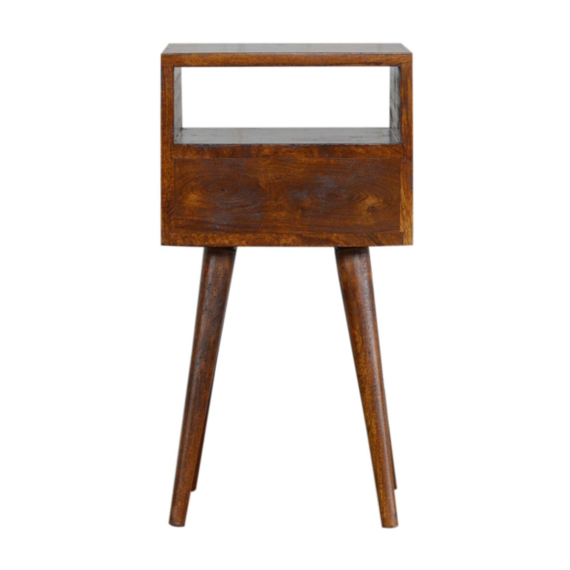 Solid Wood Mini Bedside, 1 Drawer Open Shelf, Dark Brown
