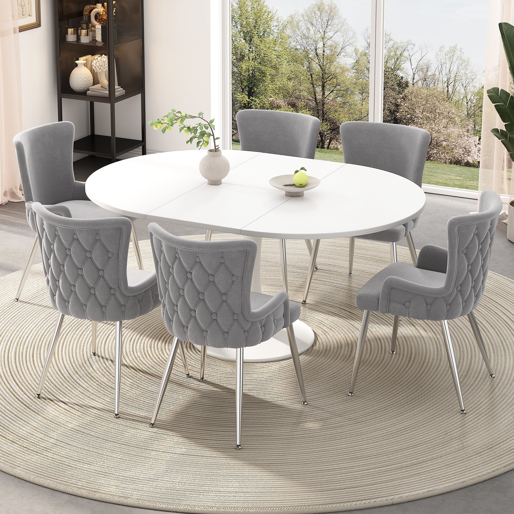 Velvet Dining Chair Set of 2, Luxurious Lounge Chair with Silver Metal Legs, Grey Velvet